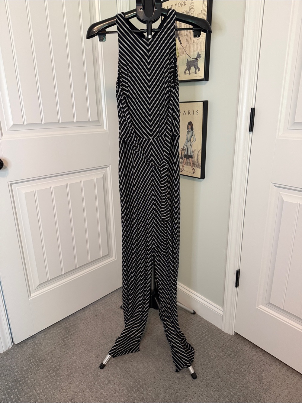 White House Black Market Black and White Striped Maxi Dress
